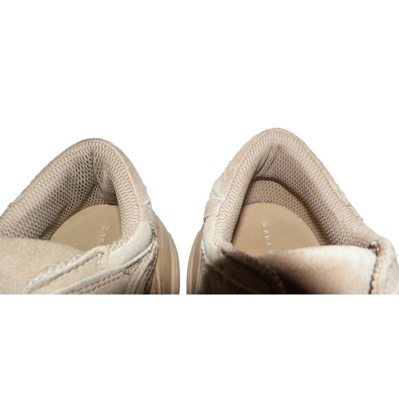 EU 38 Women's 7.5 Zara Platform Sneakers Shoes Beige Suede 2.5 Inch Heel Y2K - Picture 5 of 12